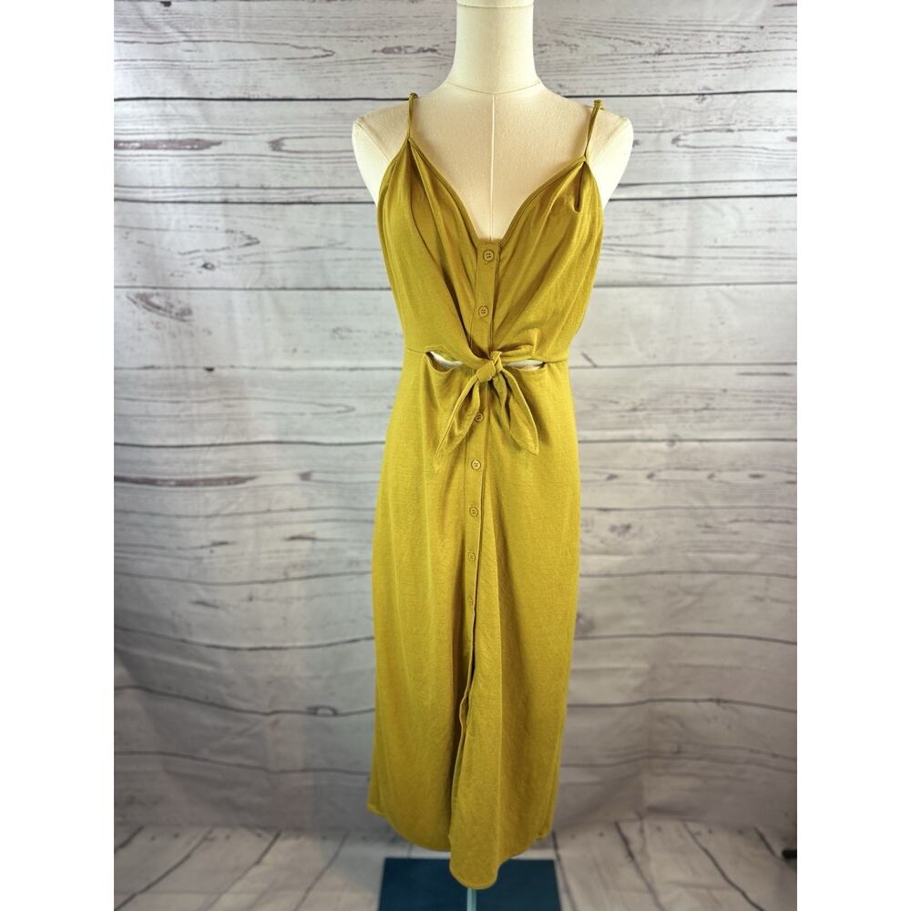 Mod Ref Midi Dress Womens M Button Front Tie Waist Spaghetti Strap